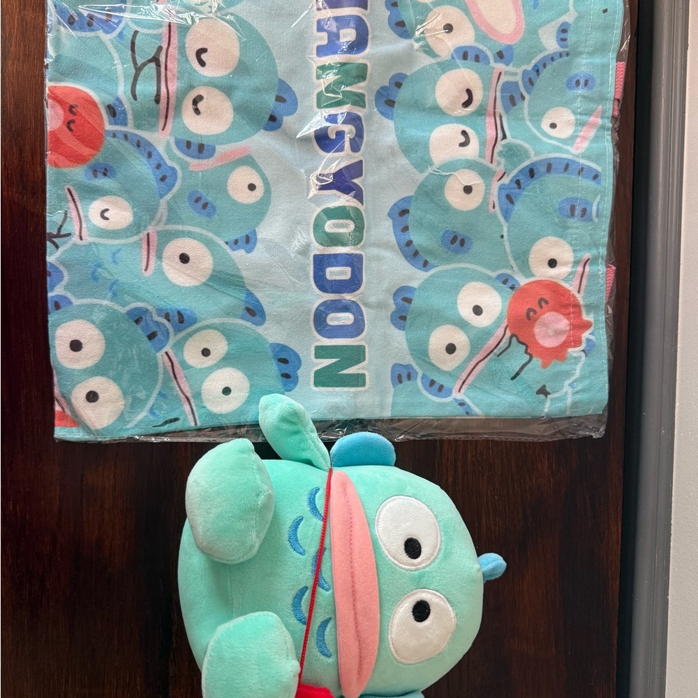 Sanrio Blue and Red Hangyodon Plush Tote Bag Set